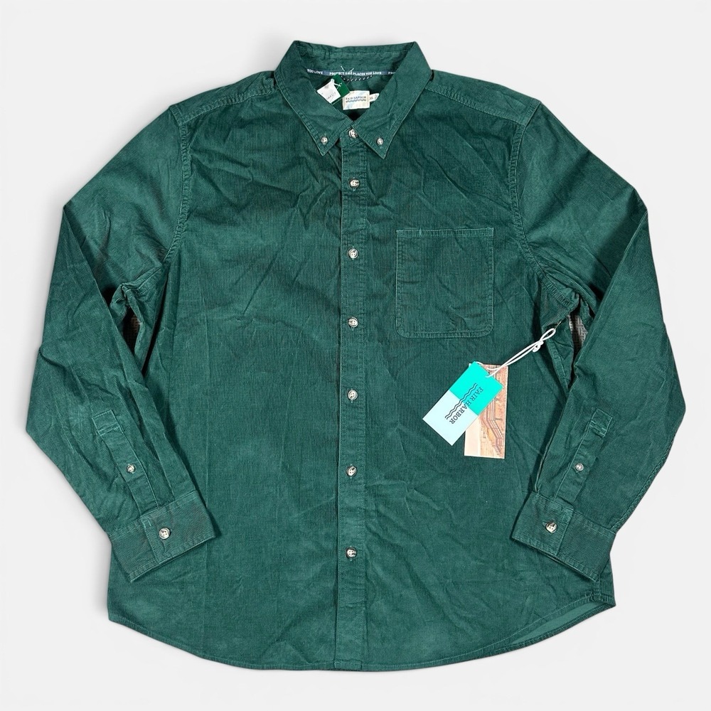 Fair Harbor Mens XL Hunter Green Wilder Stretch Corduroy Button Down Shirt NWT